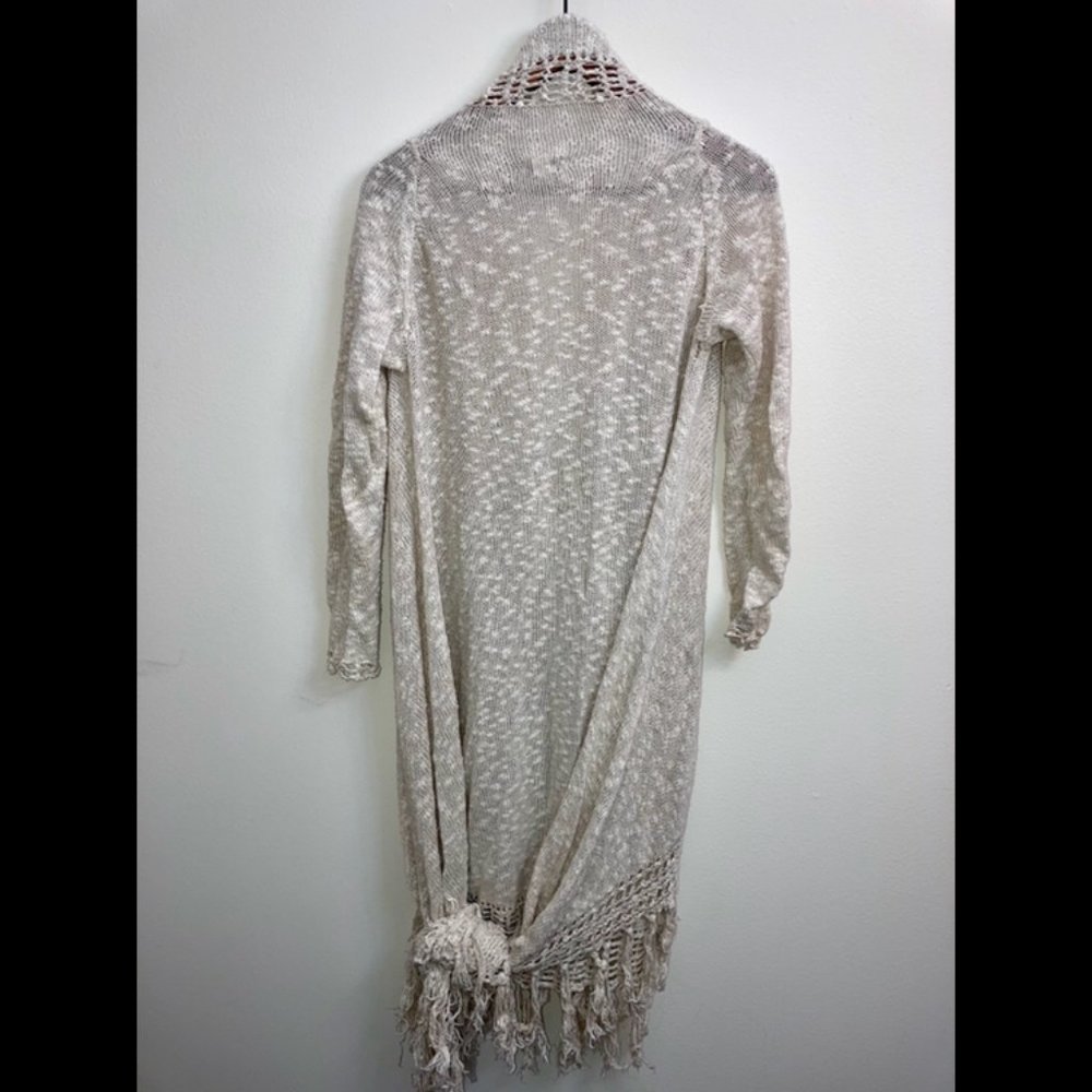 Lucky Brand long fringe knit sweater linen cotton